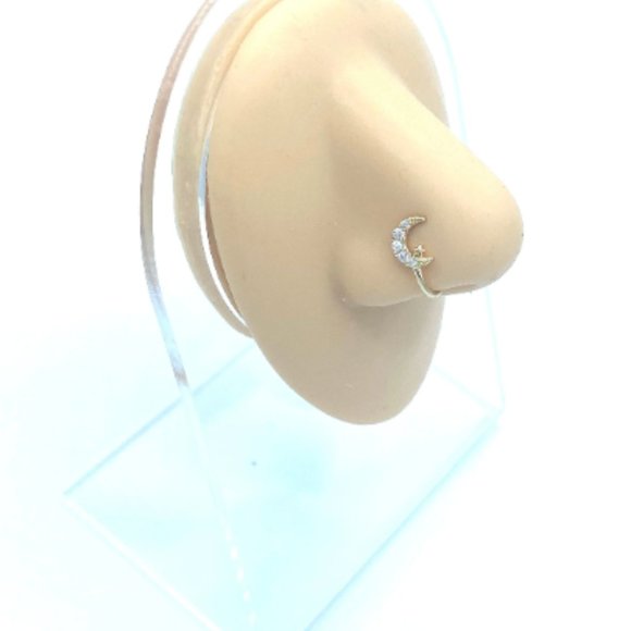 CZ Crescent Moon 24 KT Gold Plated Nose Cuff Fake Nose Rings No Piercing Jewelry - Picture 2 of 5